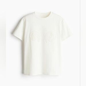 H&M White Tshirt With Embroidered Details.
